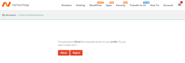 Allow connection between cpanel and namecheap