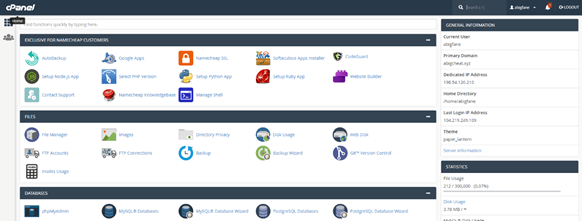 CPanel Dashboard Preview (with File Manager and Namecheap SSL)