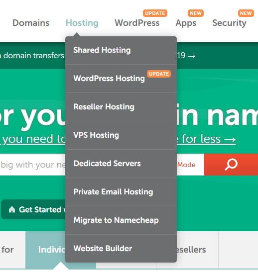 Select a Namecheap Hosting